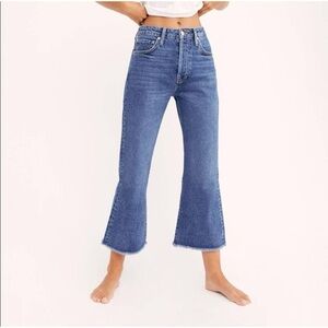 Free People Stella Kick Flare Cropped Raw Hem High Rise Button Fly Jeans Size 30